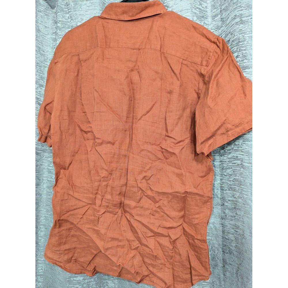 Teddy Stratford Mens 4 (L) Linen Button Down Short Sleeve Burnt Orange/Rust - Picture 5 of 9